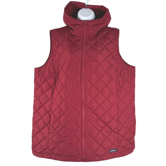 Lands' End Jackets & Blazers - Lands' End Hooded Quilted Vest Womens 1X Red Full Zip Polyester NWT CJ-2136